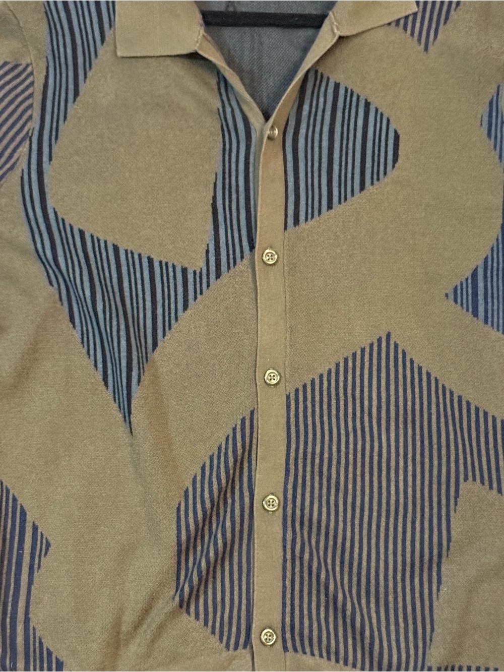 Express Olive and Navy Knit Button-Up Top